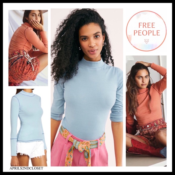 FREE PEOPLE BOHO KNIT TOP PULLOVER LONG SLEEVES MOCK NECK TEE A2C - Picture 16 of 16